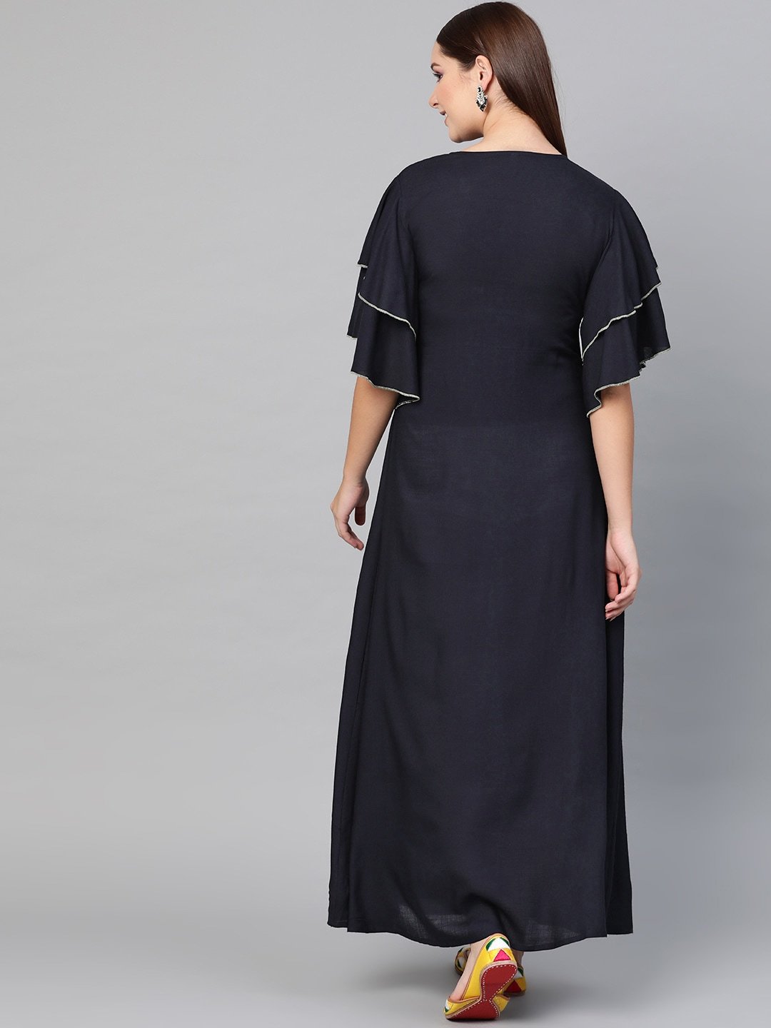Women's  Navy Blue Embroidered A-Line Dress