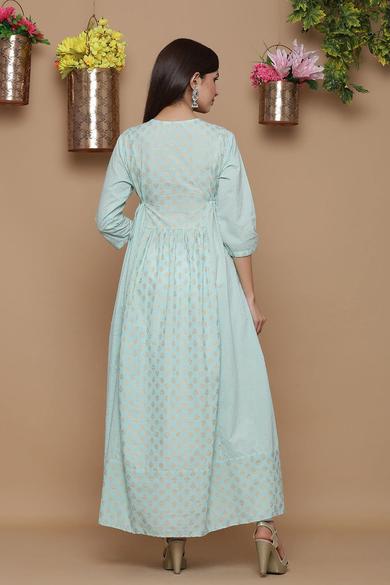 Mint Cambric Embroidered Anarkali Kurta