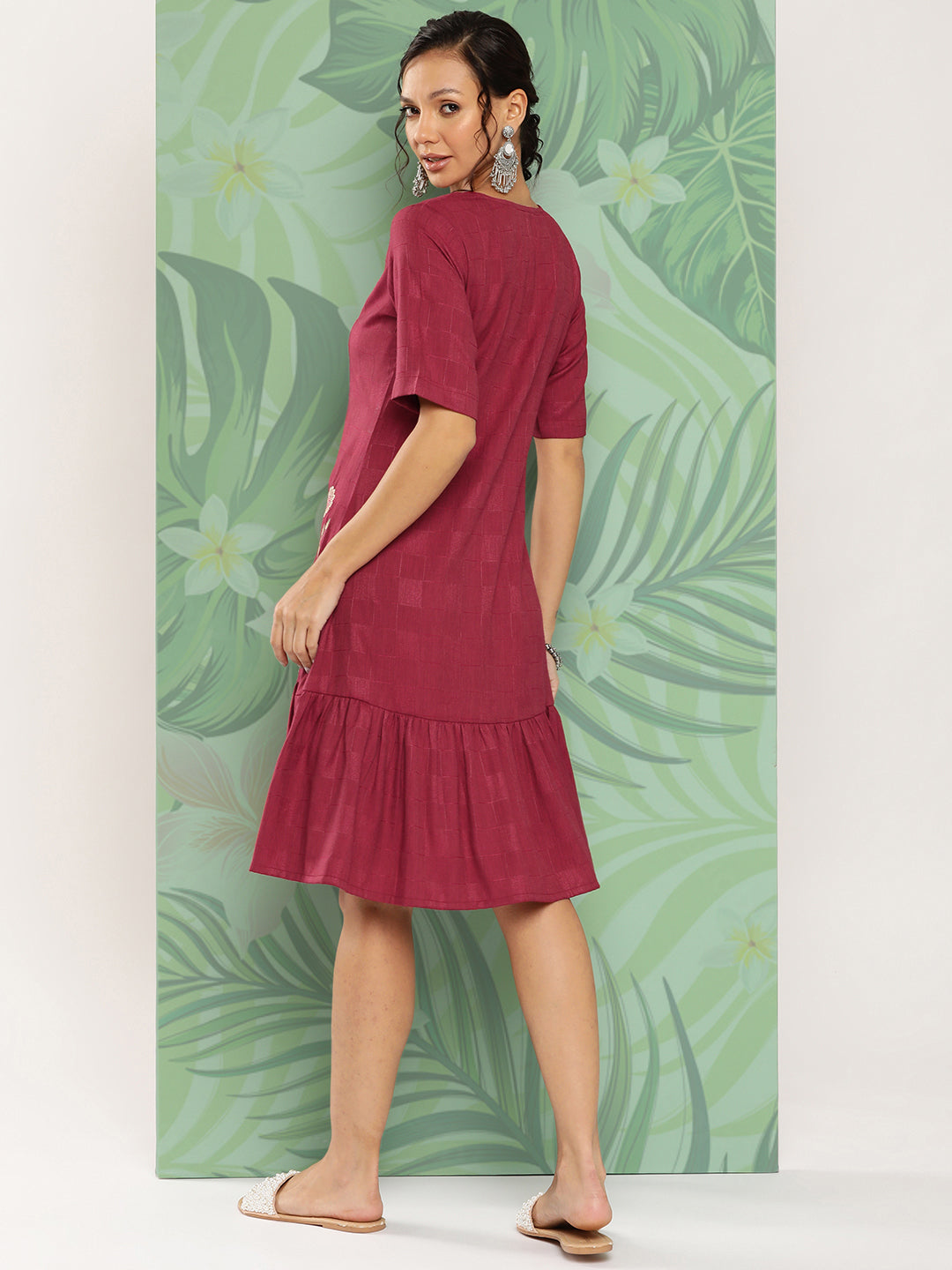 Women's Maroon Solid A-Line Dress
