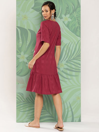 Women's Maroon Solid A-Line Dress