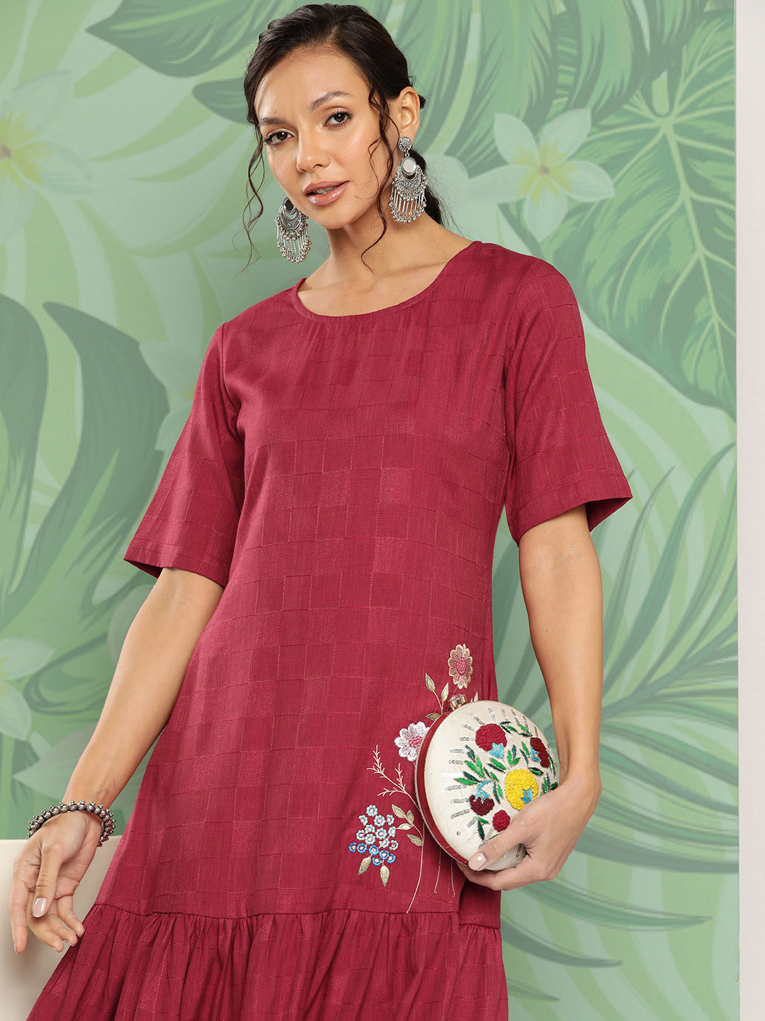Women's Maroon Solid A-Line Dress