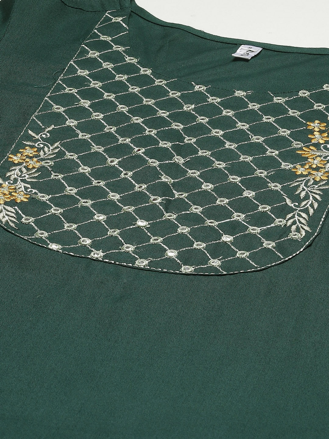 Women's Green Floral Printed Rayon Kurta With Gotta Patti Detail
