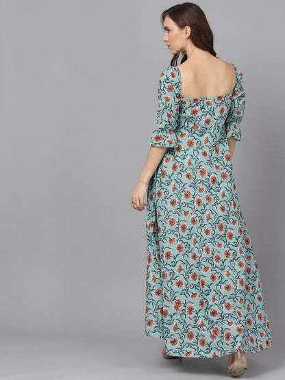 Women's  Green Printed Maxi Dress