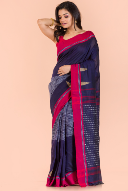 Women's Navy Blue cotton jamdani saree