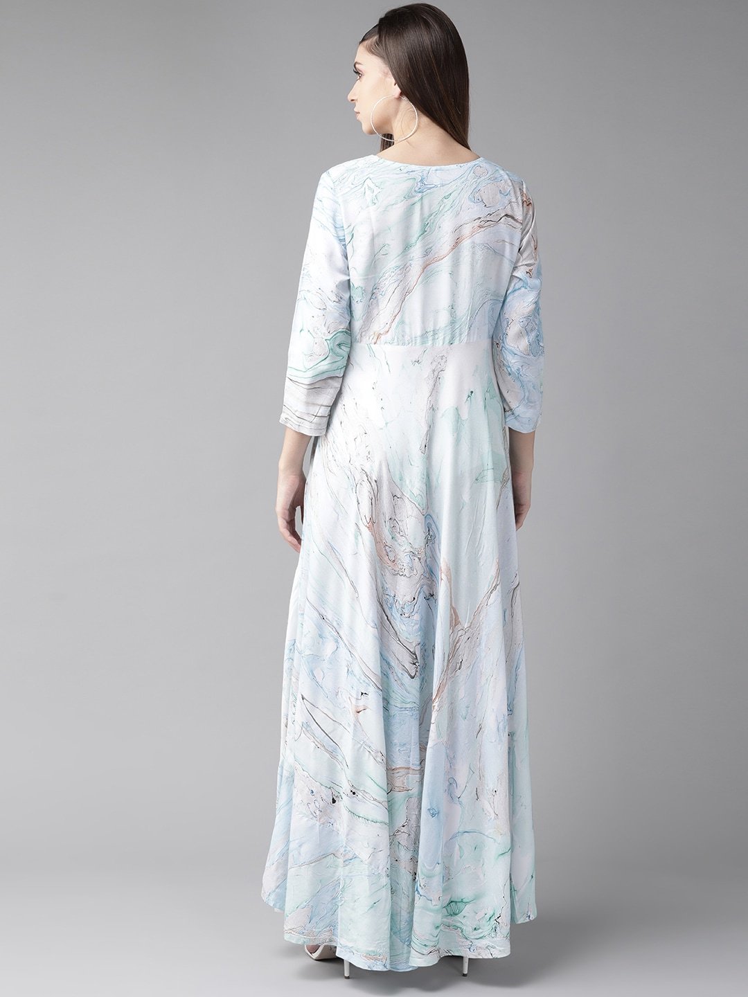 Women's  Sea Green & Blue Printed Maxi Dress