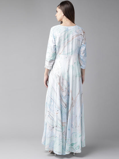 Women's  Sea Green & Blue Printed Maxi Dress