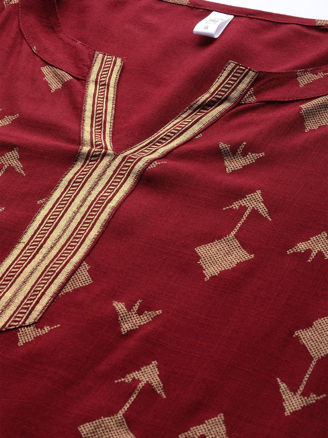 Women's  Maroon & Golden Printed Kurta with Palazzos