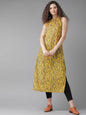 Women's  Yellow & Charcoal Grey Zebra Print Straight Kurta