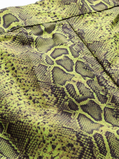 Women's  Lime Green & Coffee Brown Snakeskin Print Cropped Straight Palazzos