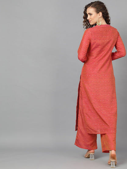 Women's  Rust Brown Embellished Straight Kurta