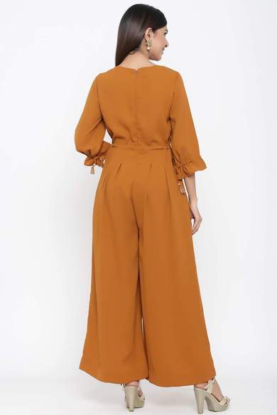 Brown Polymoss Embroidered Ethnic Jumpsuit