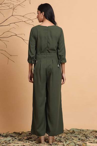 Olive Polymoss Embroidered Ethnic Jumpsuit