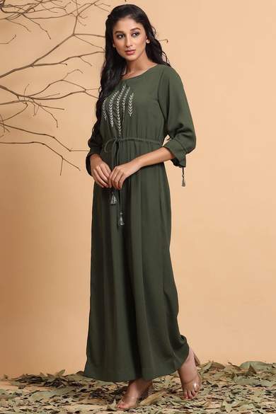 Olive Polymoss Embroidered Ethnic Jumpsuit