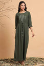 Olive Polymoss Embroidered Ethnic Jumpsuit