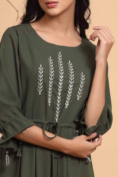 Olive Polymoss Embroidered Ethnic Jumpsuit