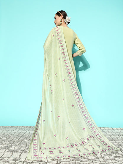 Women's Green Solid Straight Kurta Trouser And Dupatta Set