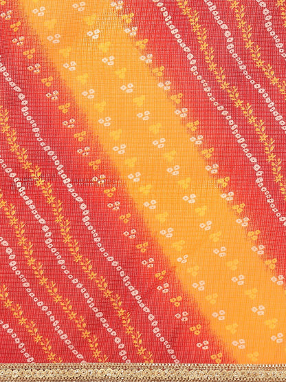 Women's Red Printed Unstitched Blouse Sarees