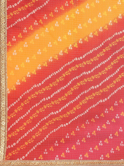 Women's Red Printed Unstitched Blouse Sarees