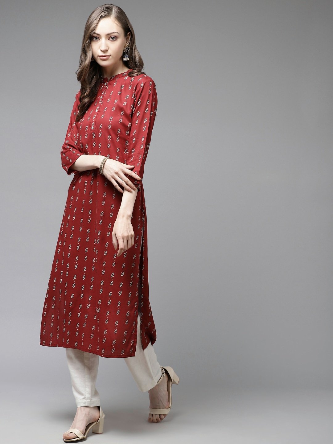 Women's Maroon Printed Kurta