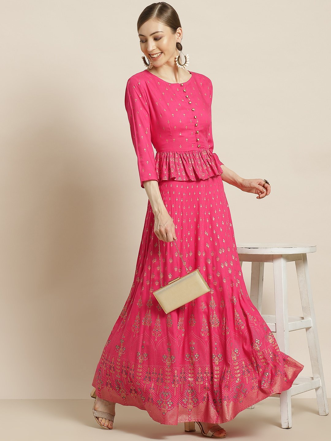 Women Pink Peplum Lehenga Choli Set by Juniper