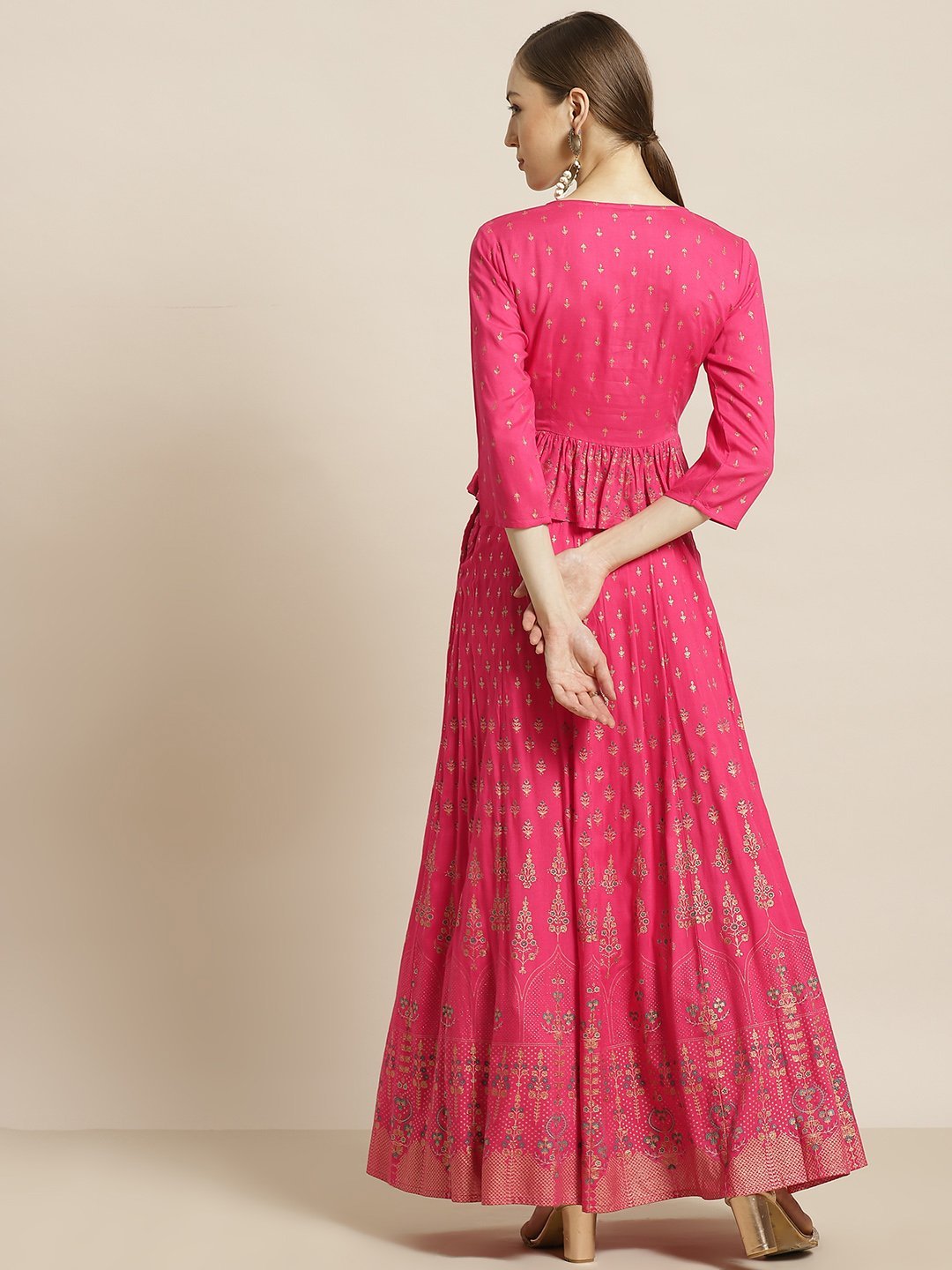 Women Pink Peplum Lehenga Choli Set by Juniper