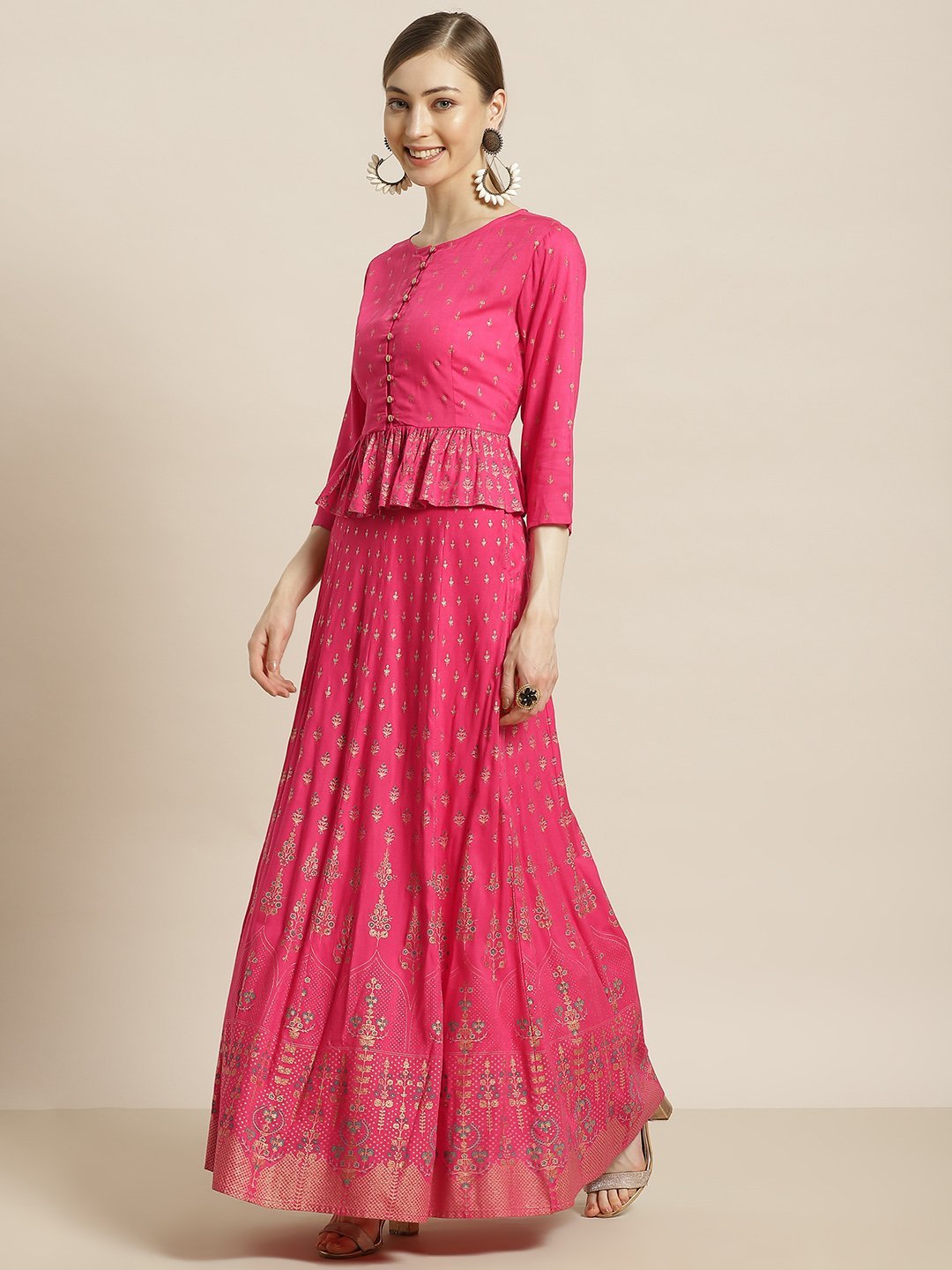 Women Pink Peplum Lehenga Choli Set by Juniper