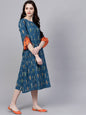 Women's  Navy Blue & Grey Printed A-Line Dress