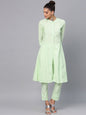 Women's  Green & White Printed A-Line Kurta