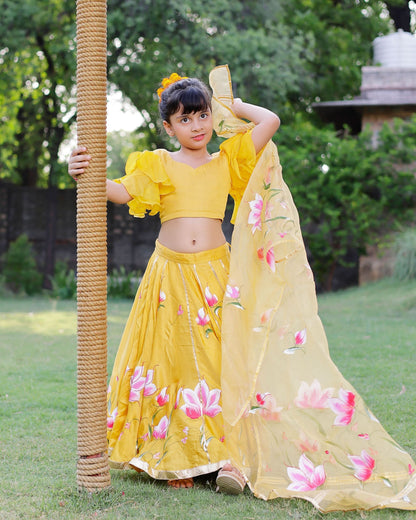 Girl's Daria Satin Handpainted Lehenga Set