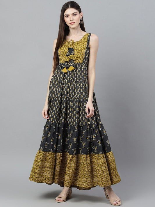 Women's  Grey Printed Maxi Dress