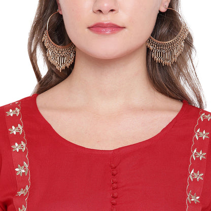 Women's Red Anarkali Rayon Kurta By Vbu