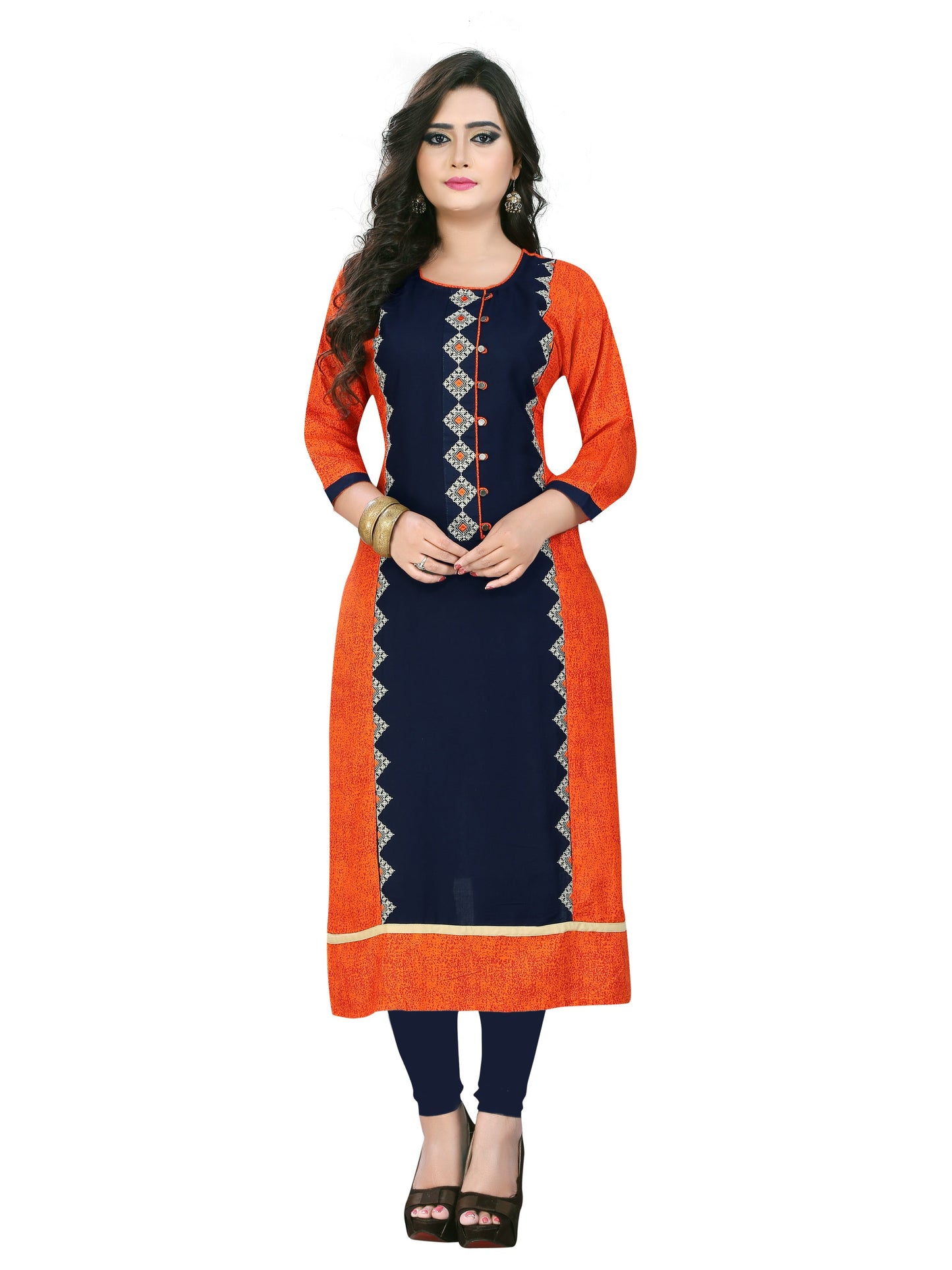 Women's Orange & Blue Rayon Kurta By Vby