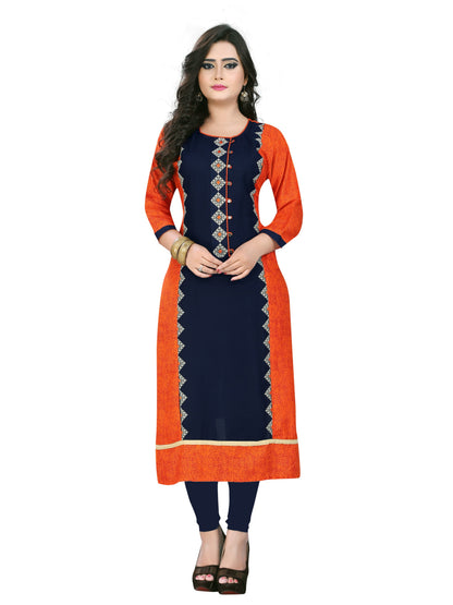 Women's Orange & Blue Rayon Kurta By Vby