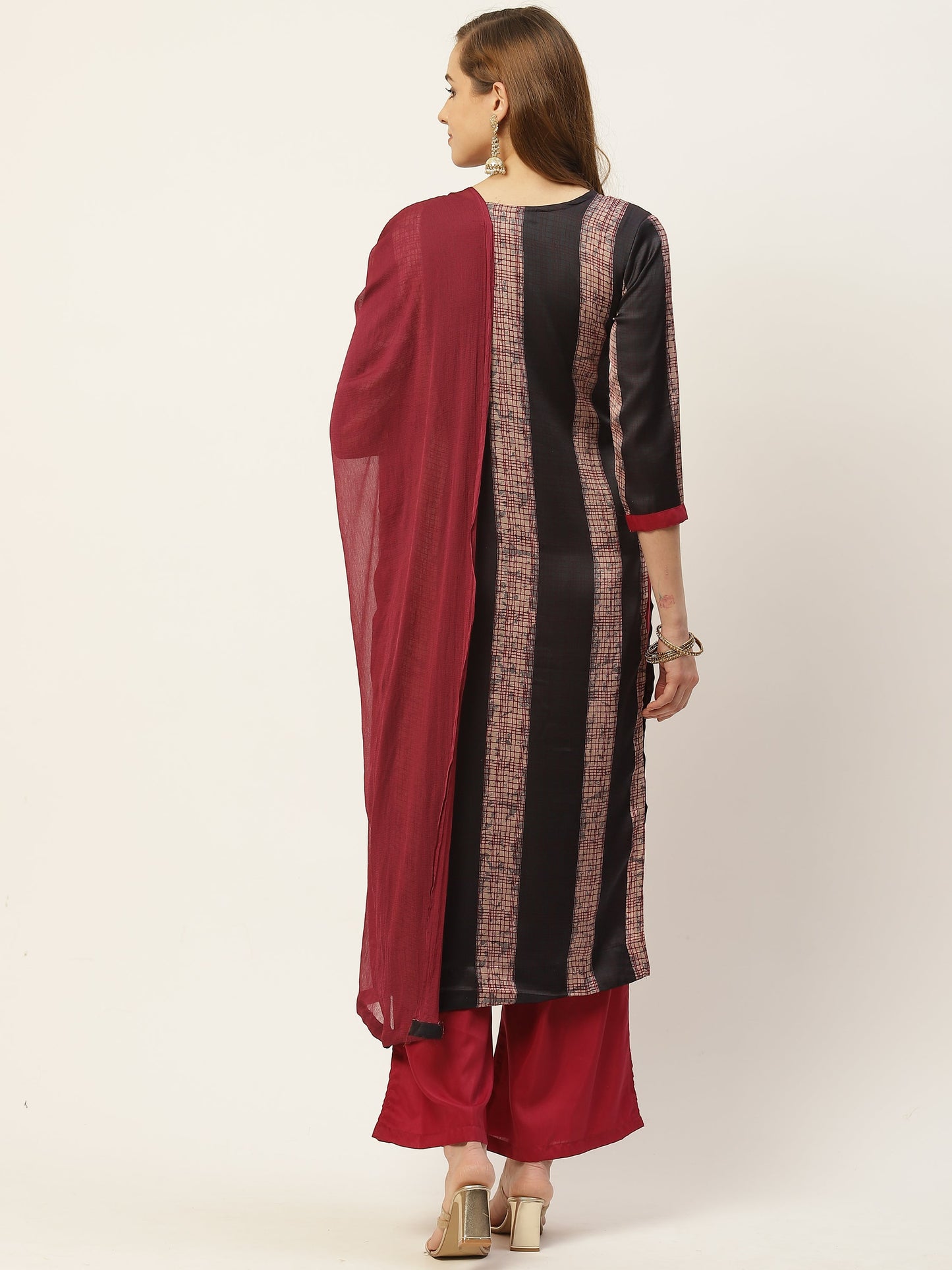 Women's Satin Kurta And Palazzo With Dupatta Set