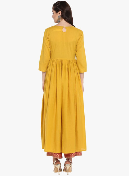 Women's Mustard Embroidered A Line Kurta