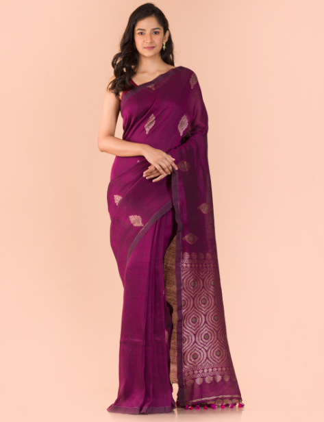 Women's Purple handwoven line saree