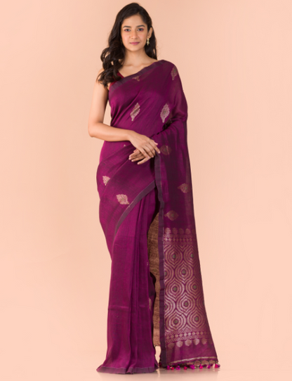 Women's Purple handwoven line saree