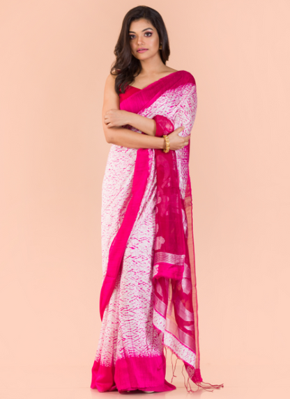 Women's Pink matka silk jamdani saree