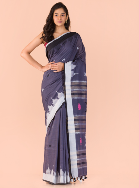 Women's Grey handwoven cotton saree