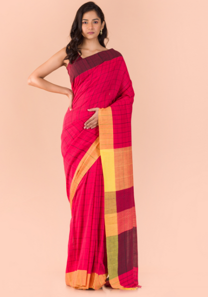 Women's Red cotton Handwoven saree