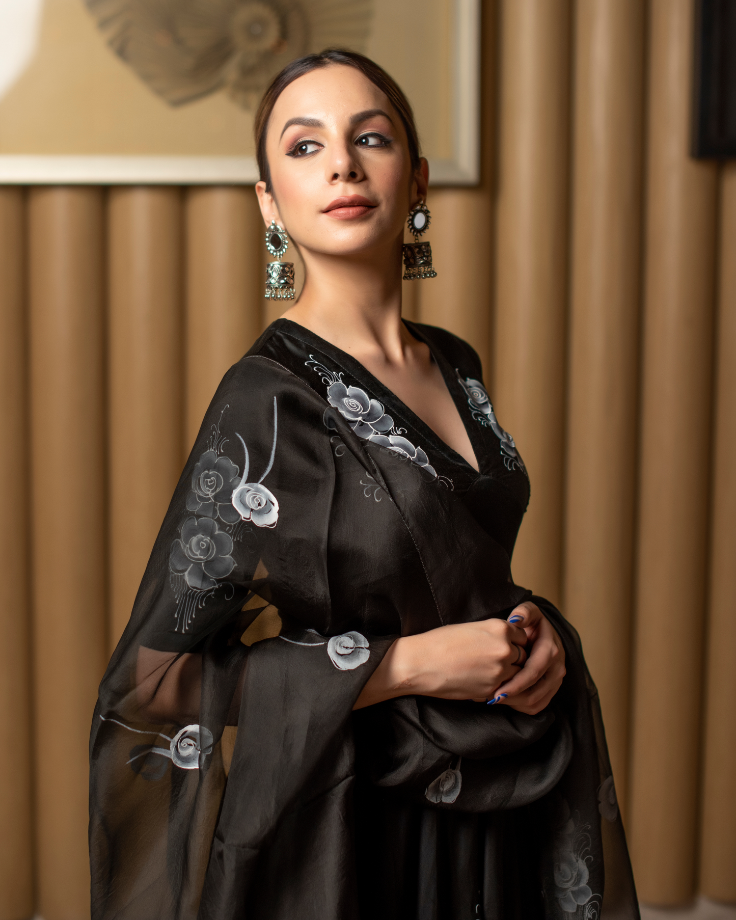 Women's Leather Black Handpainted Suit Set