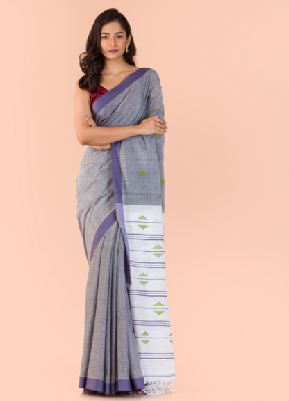 Women's Grey handwoven cotton saree