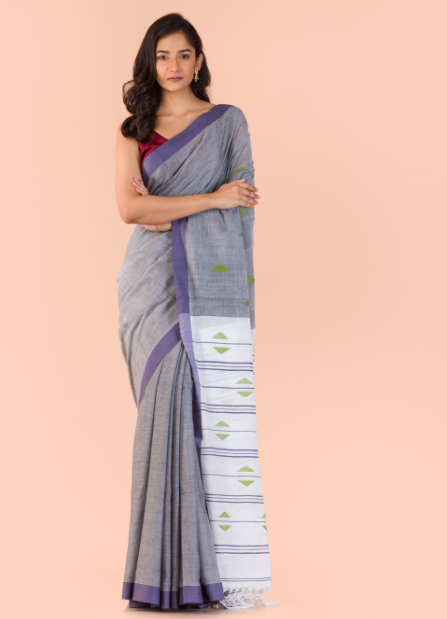Women's Grey handwoven cotton saree