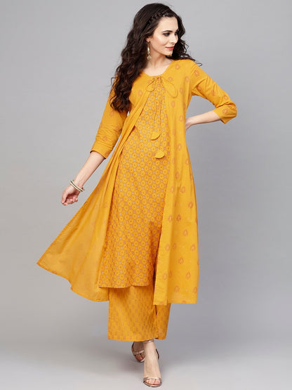 Women's  Mustard Yellow Printed Kurta with Palazzos