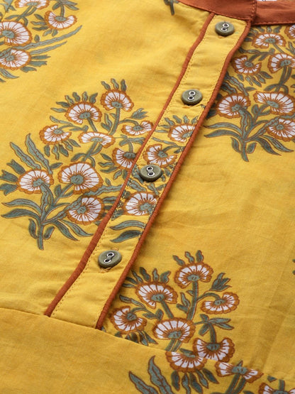 Women's  Mustard Yellow Printed A-Line Kurta