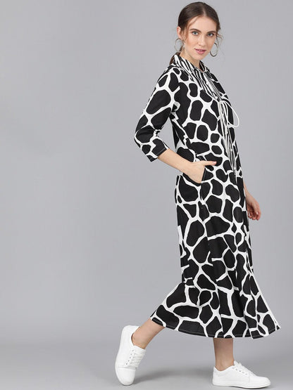 Women's  Black & White Printed A-Line Dress
