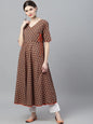Women's  Brown & Orange Checked Anarkali Kurta
