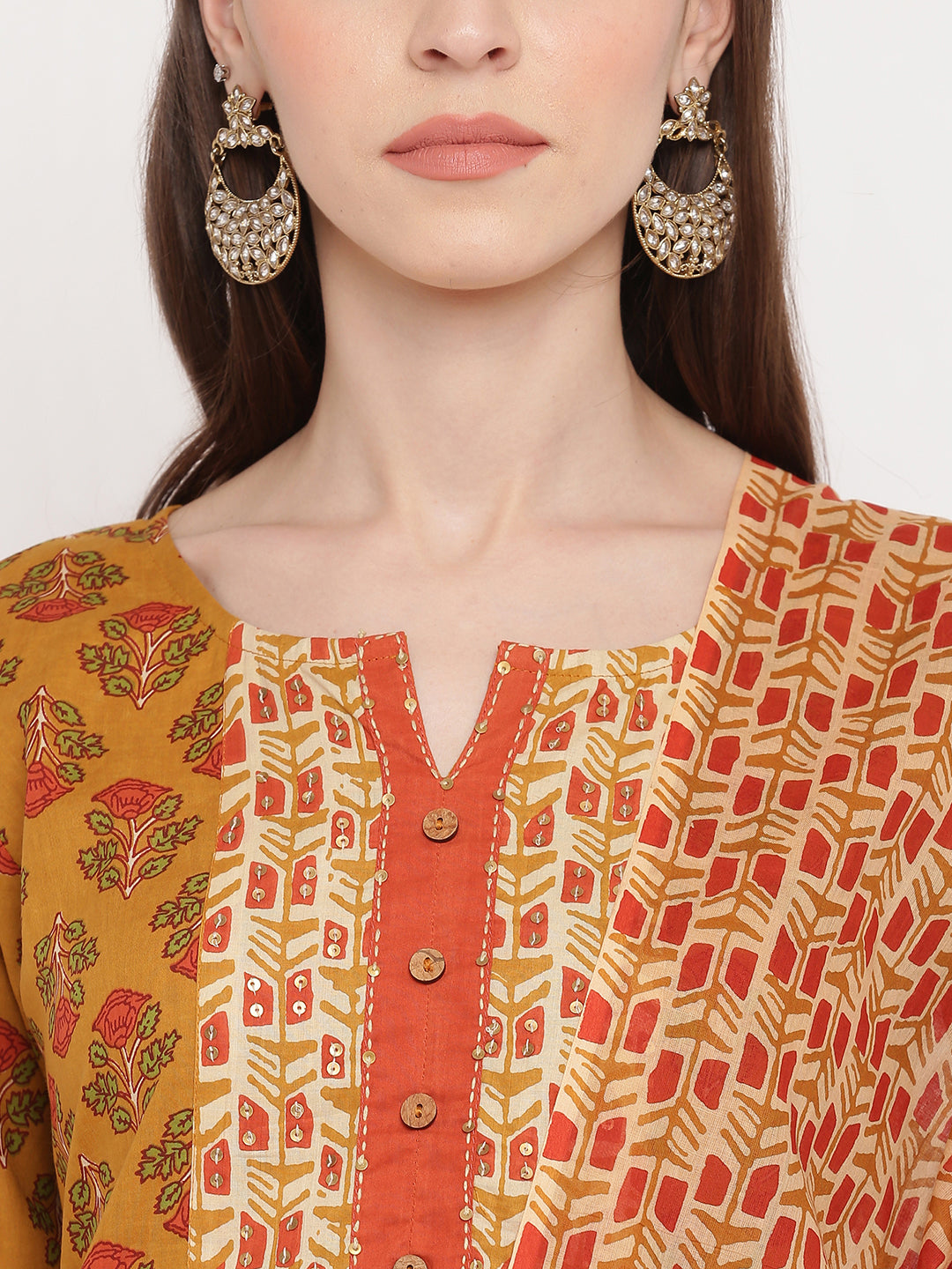 Women's Yellow Floral Printed Kurta With Pants & Dupatta By Vbuyz (3