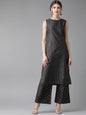 Women's  Black & Golden Self Checked Kurta with Palazzos