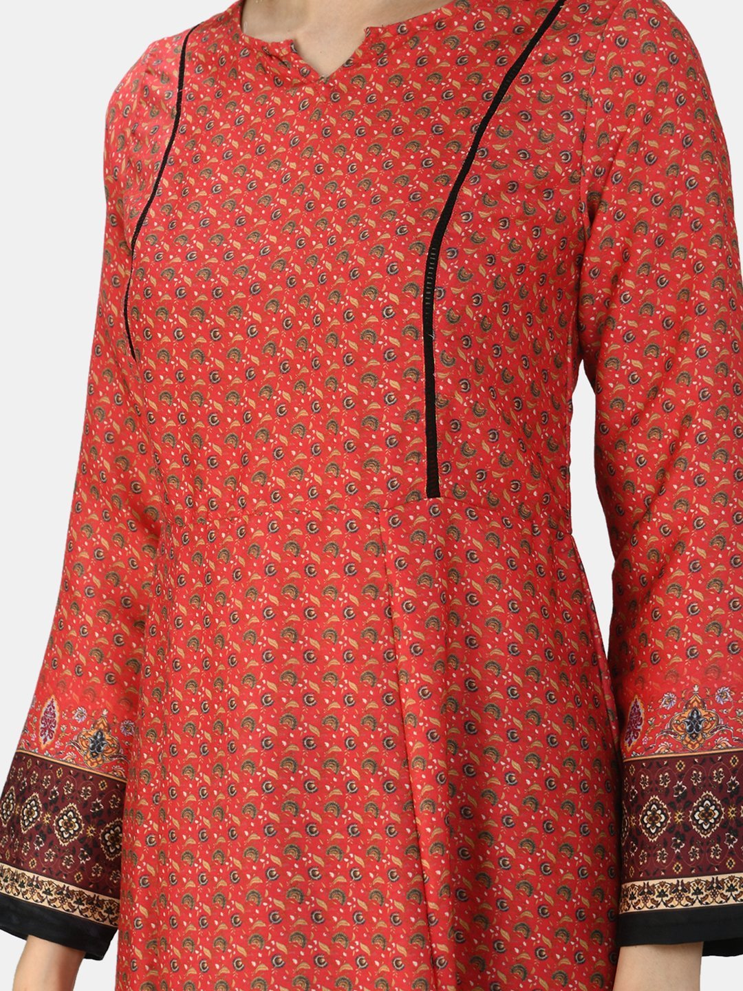 Women Red Printed Silk Dress by Myshka (